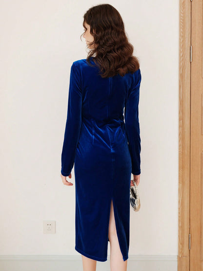 Elkya | Twist-Front Velvet Dress