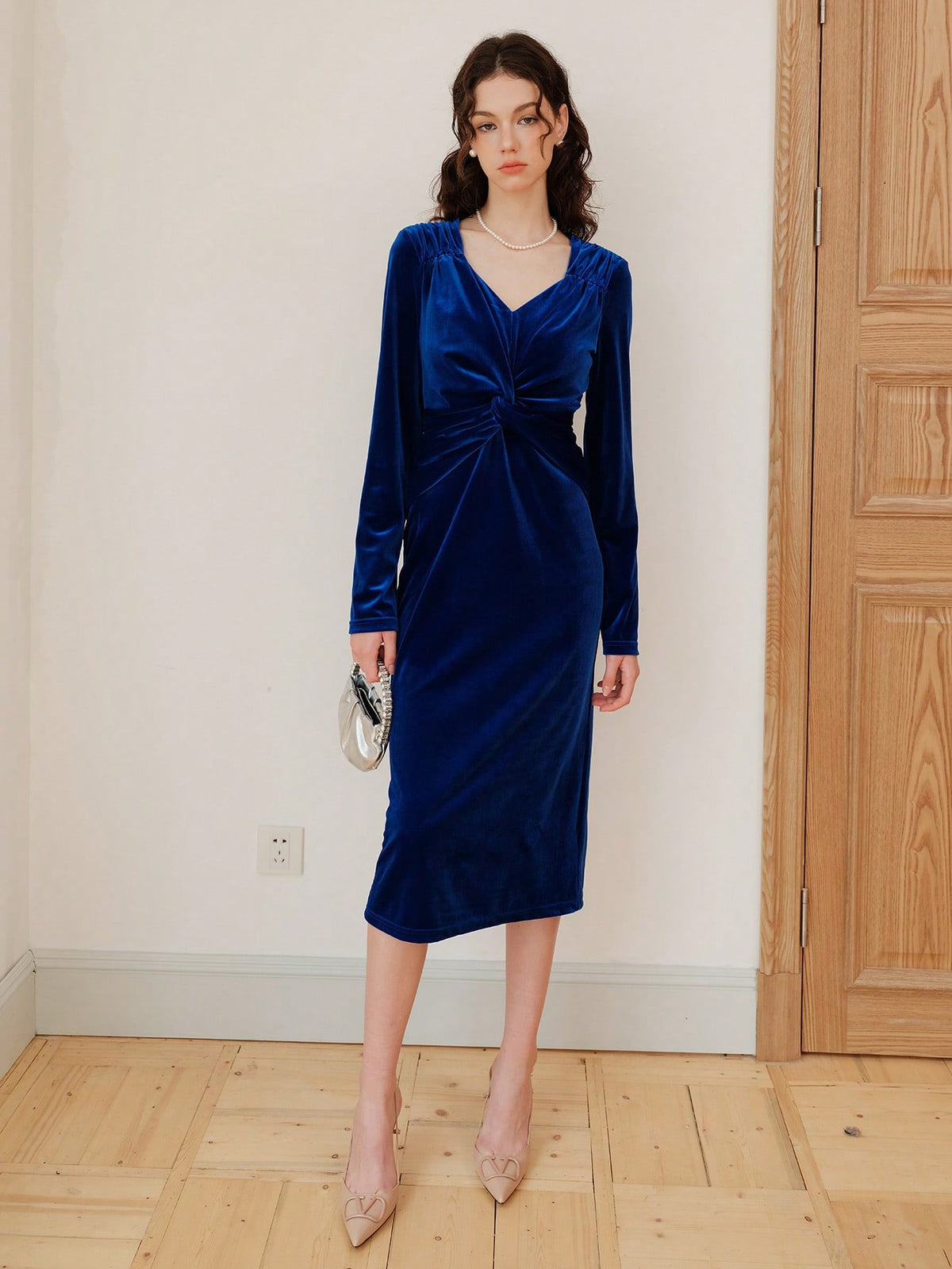 Elkya | Twist-Front Velvet Dress