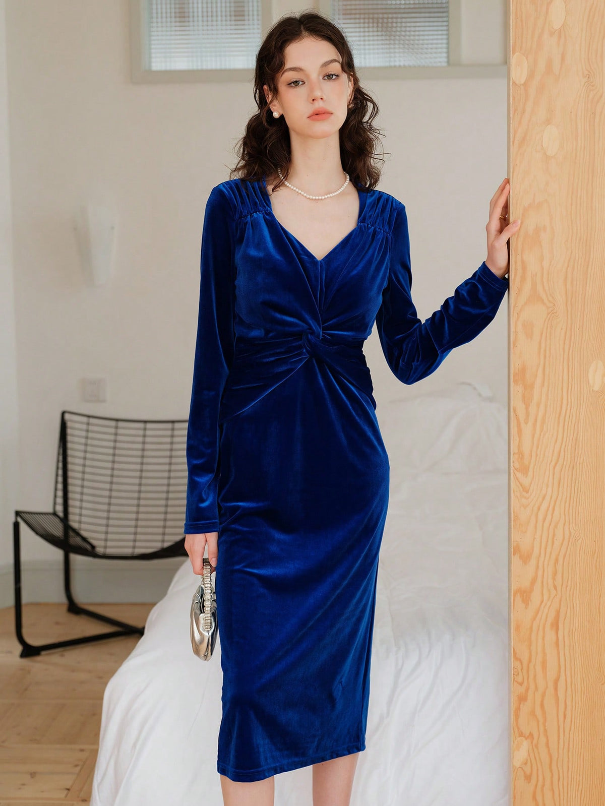 Elkya | Twist-Front Velvet Dress
