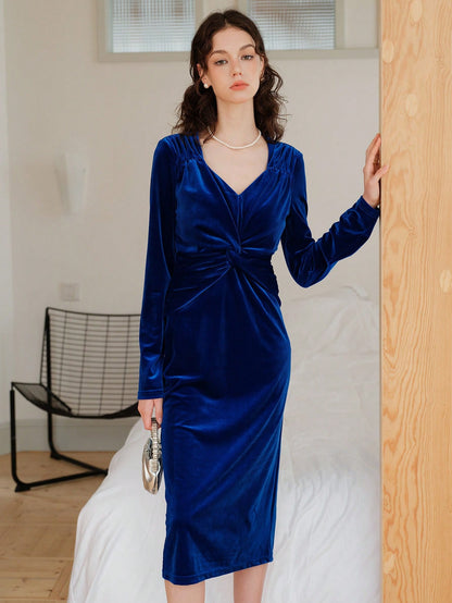 Elkya | Twist-Front Velvet Dress