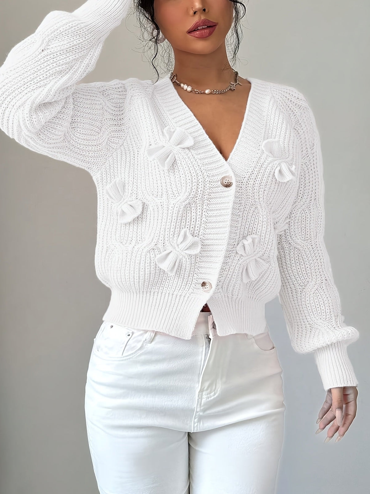 Azala | Bow-Detail Button Cardigan