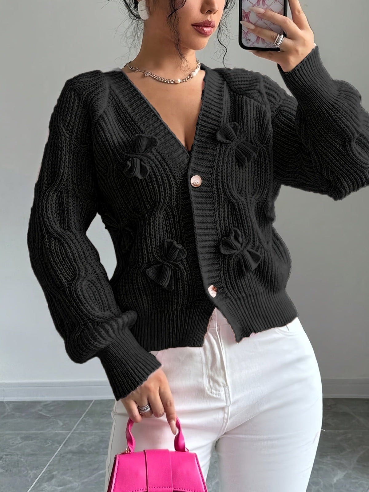 Azala | Bow-Detail Button Cardigan
