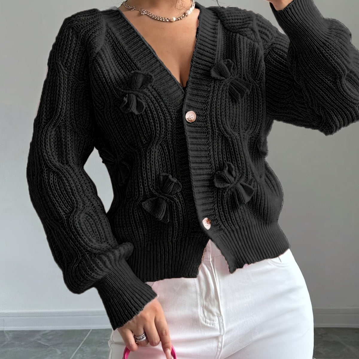Azala | Bow-Detail Button Cardigan