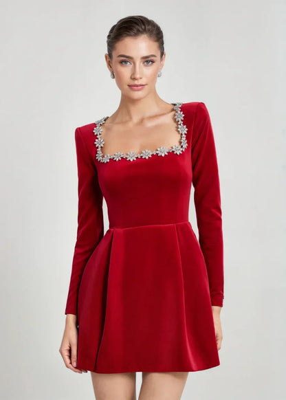 Sinia | Velvet Square-Neck Mini Dress