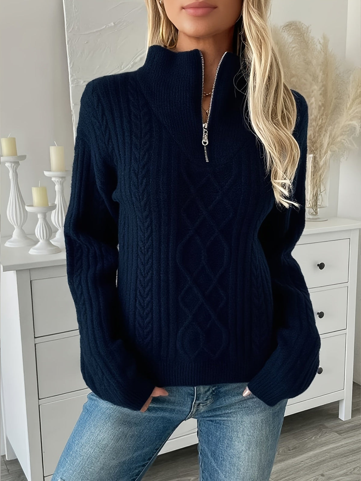 Adia | Cable Knit Quarter-Zip Sweater