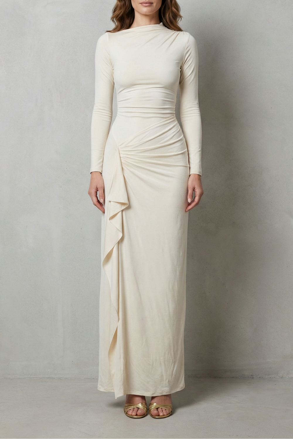 Islise | Draped Long Sleeve Maxi Gown