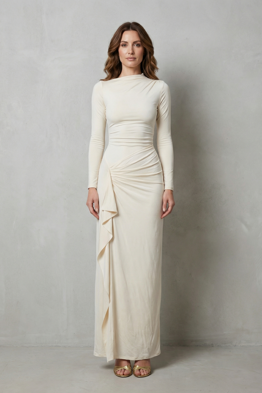 Islise | Draped Long Sleeve Maxi Gown