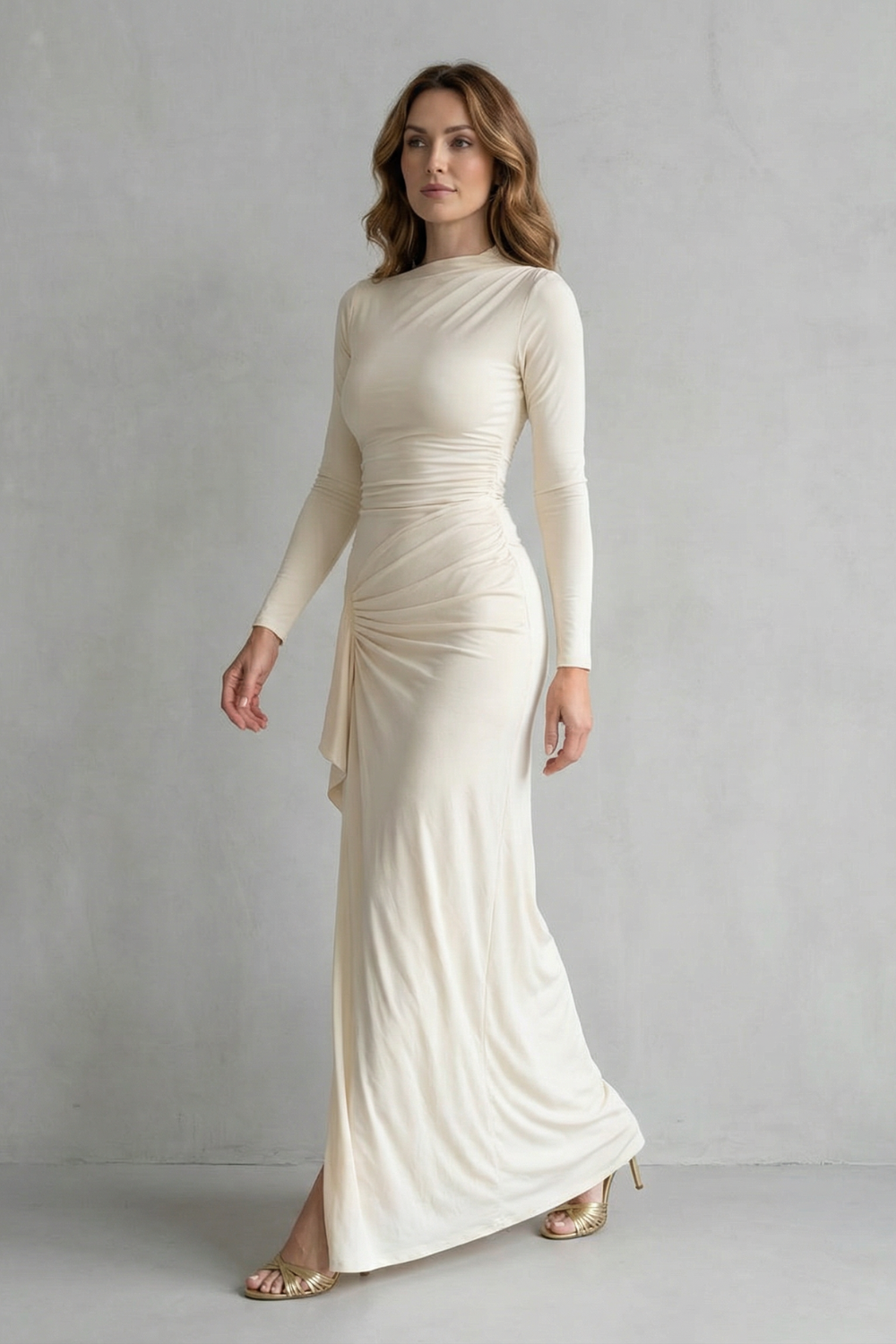Islise | Draped Long Sleeve Maxi Gown
