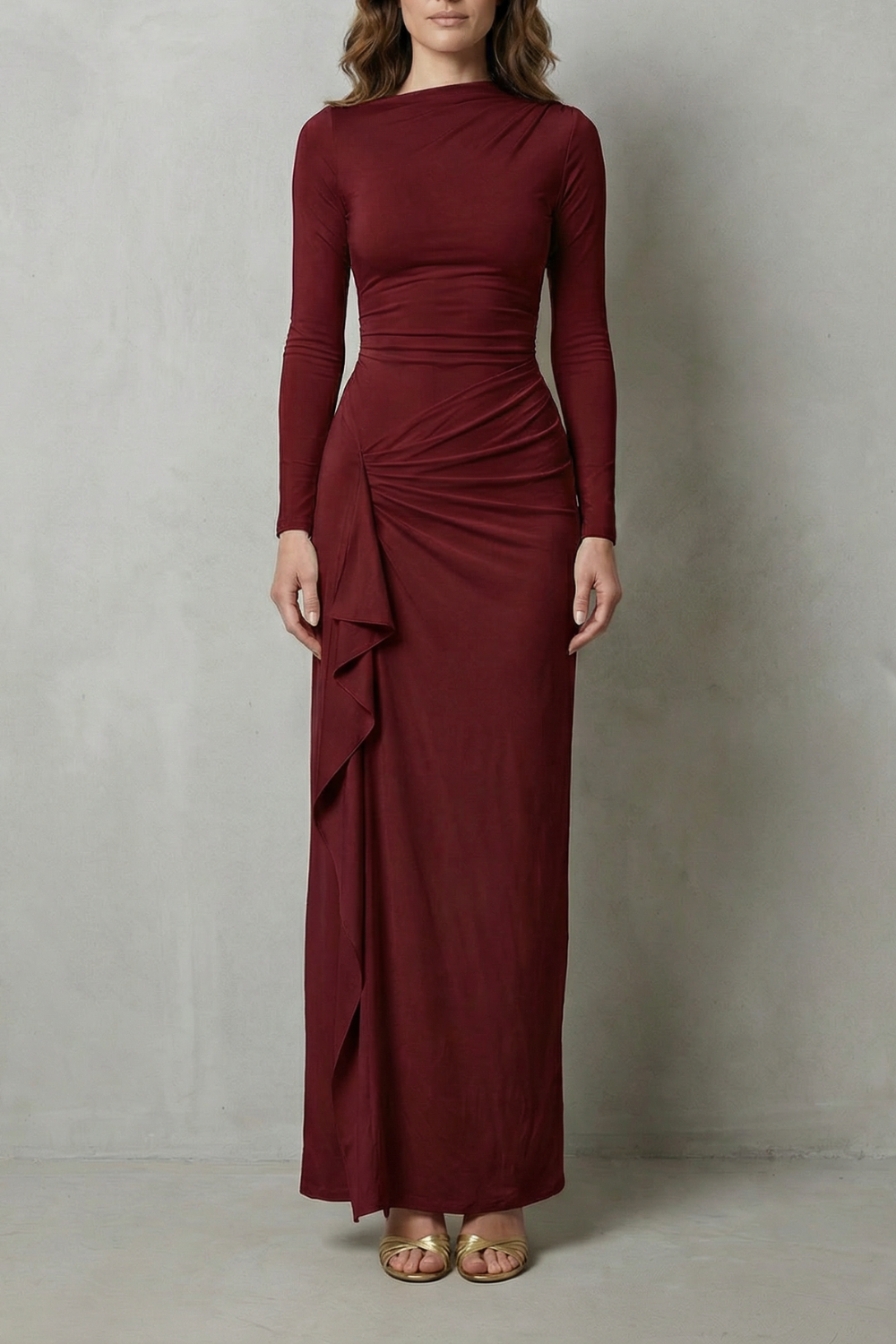 Islise | Draped Long Sleeve Maxi Gown