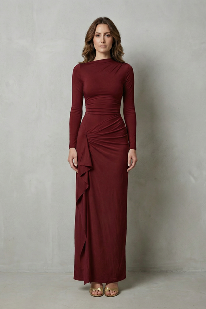 Islise | Draped Long Sleeve Maxi Gown
