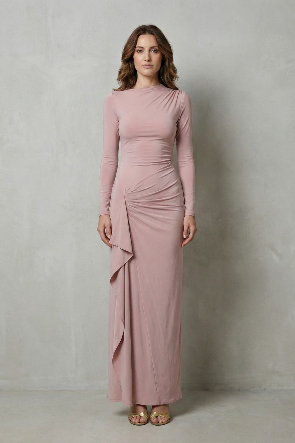 Islise | Draped Long Sleeve Maxi Gown