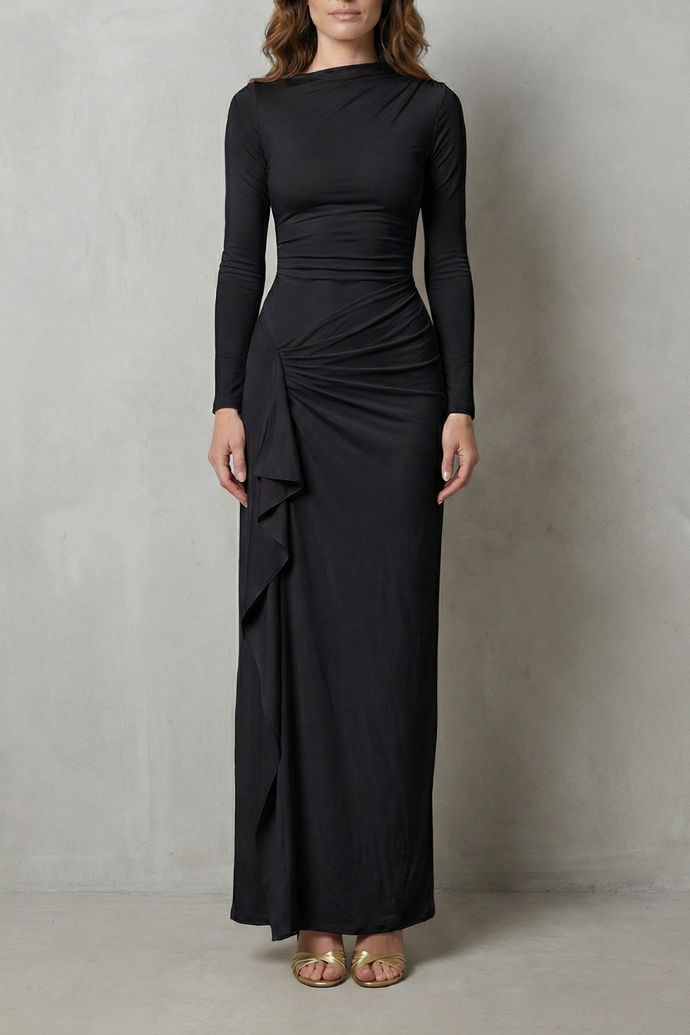 Islise | Draped Long Sleeve Maxi Gown