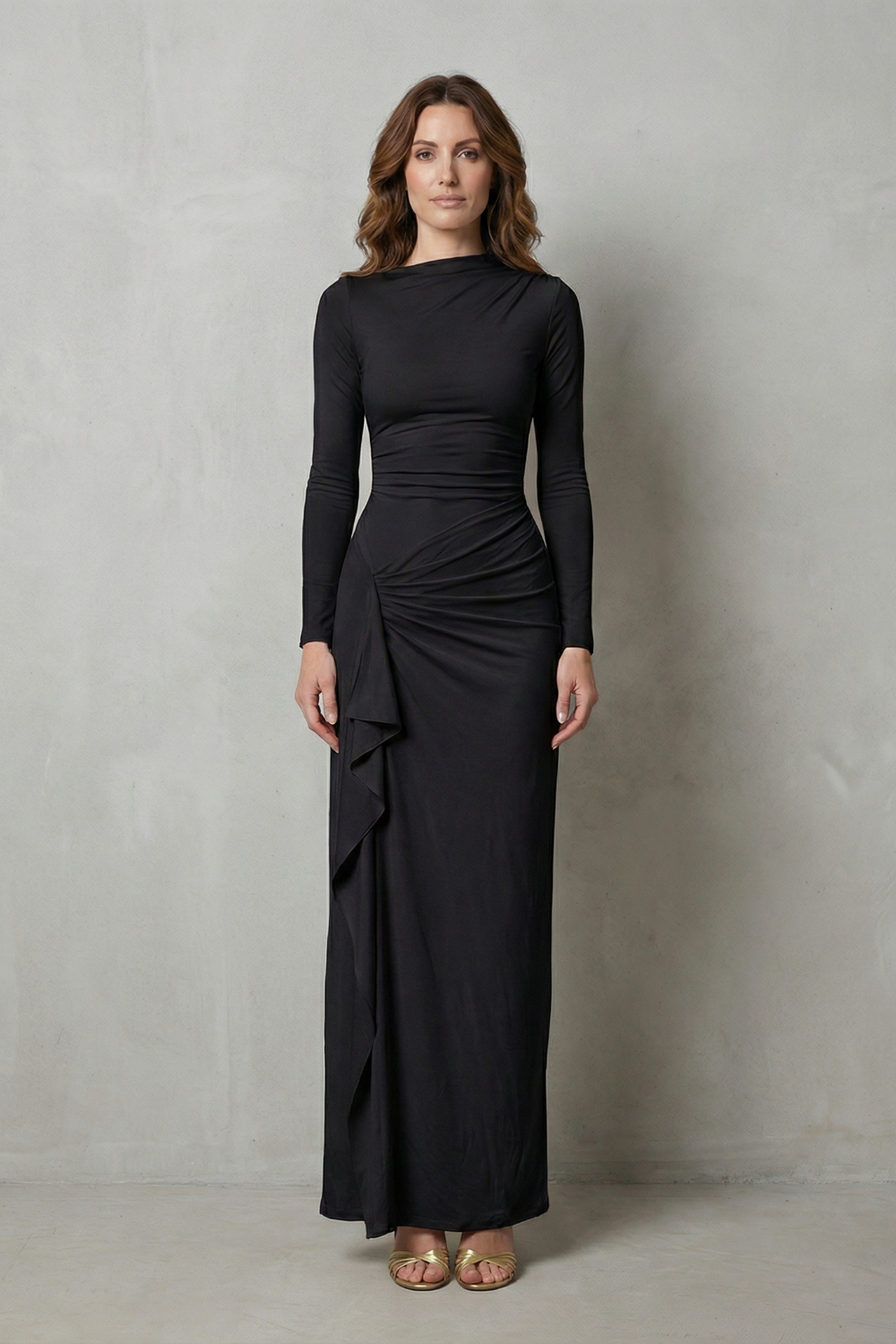 Islise | Draped Long Sleeve Maxi Gown