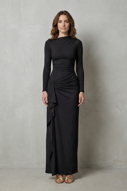 Islise | Draped Long Sleeve Maxi Gown
