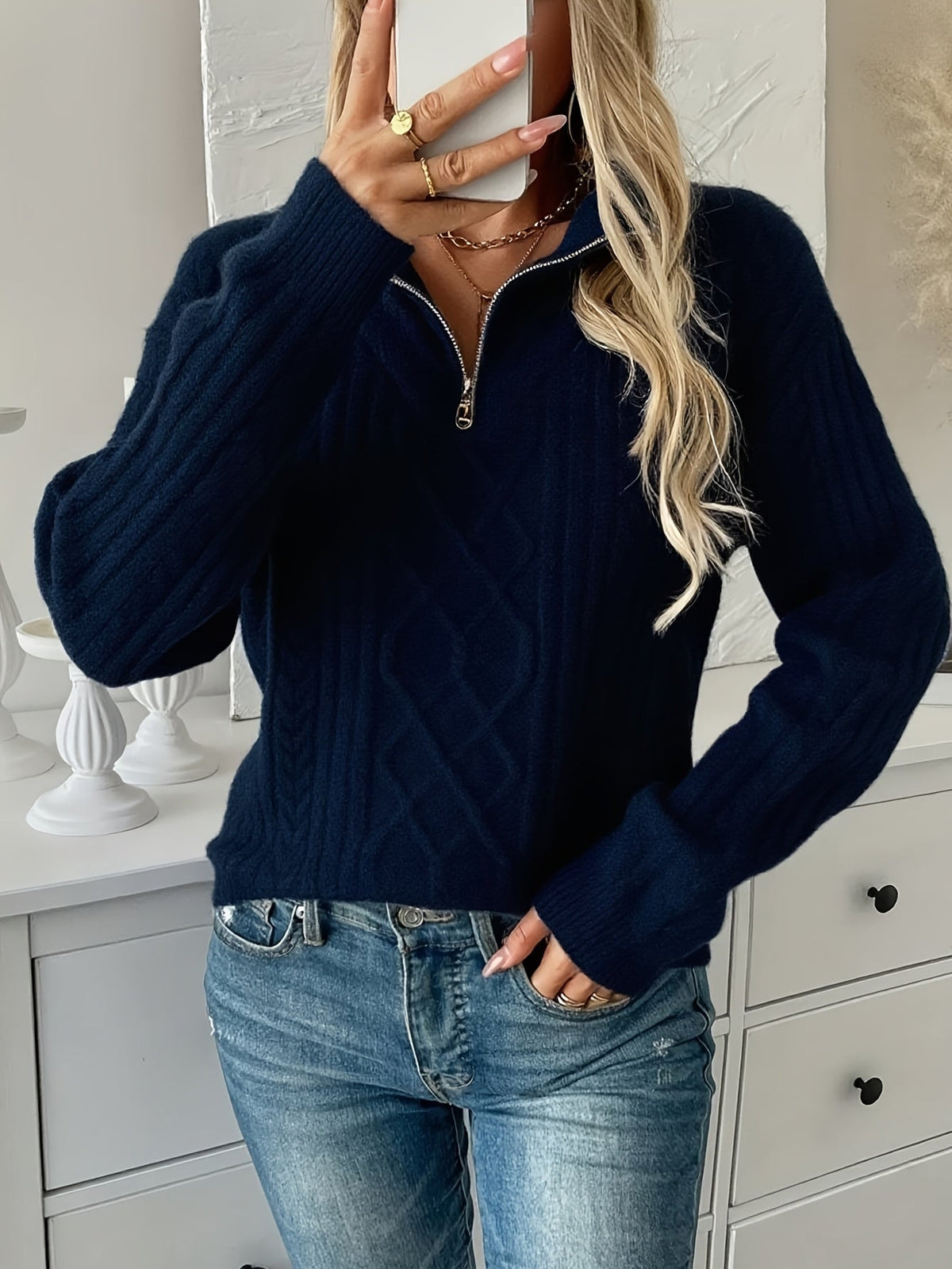 Adia | Cable Knit Quarter-Zip Sweater