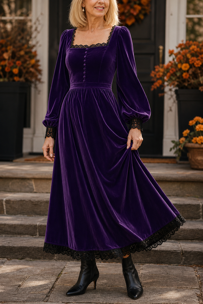 Divis | Velvet-Look Square Neck Midi Dress