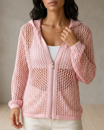 Aidiel | Open-Knit Zip-Up Cardigan