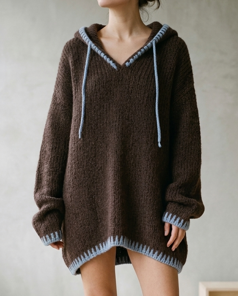 Sinlyn | Hooded Contrast-Trim Sweater Dress