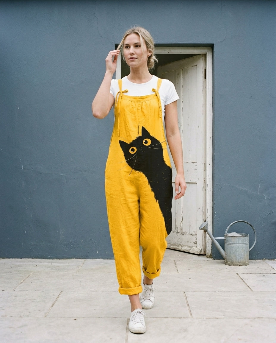 Dahlis | Cat Print Bib Jumpsuit