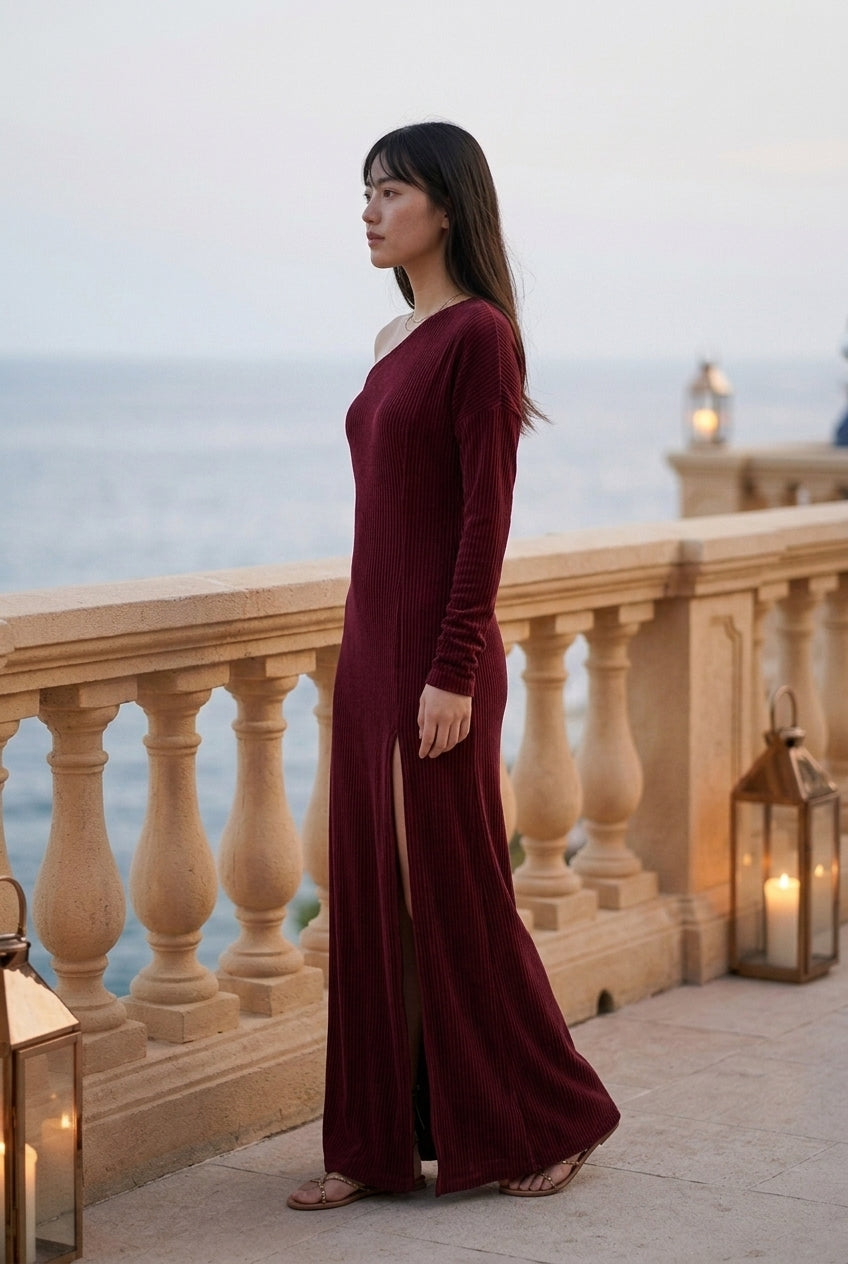 Ilkis | Ribbed One-Shoulder Maxi Dress