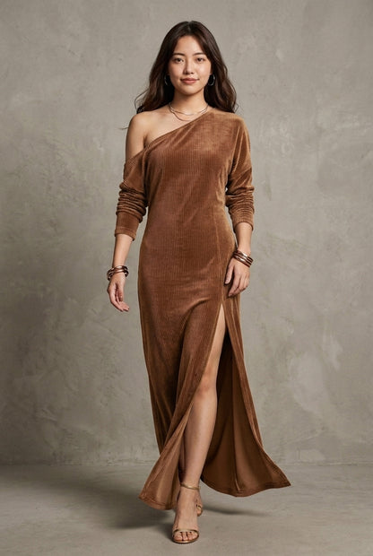 Ilkis | Ribbed One-Shoulder Maxi Dress