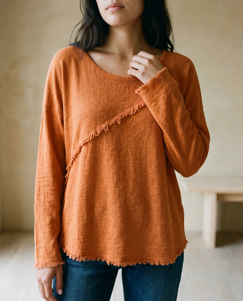 Neviel | Diagonal Fringe Crewneck Sweater
