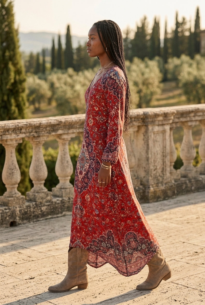 Ilara | Vintage-Inspired V-Neck Midi Dress