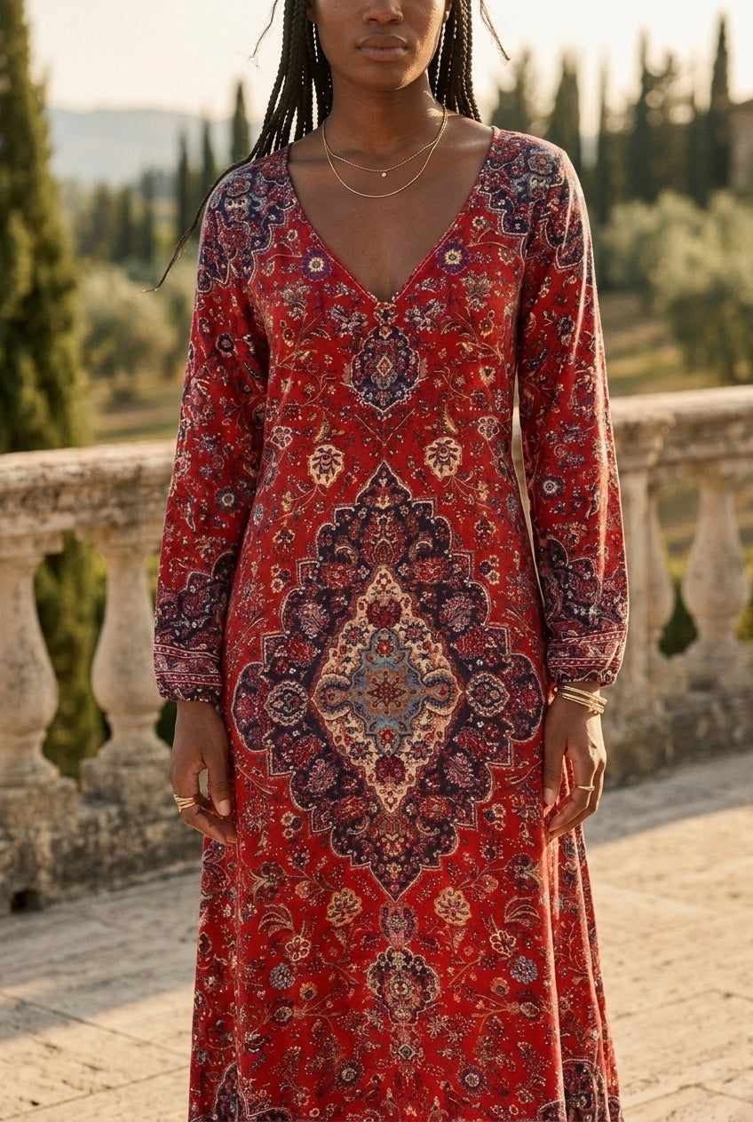 Ilara | Vintage-Inspired V-Neck Midi Dress