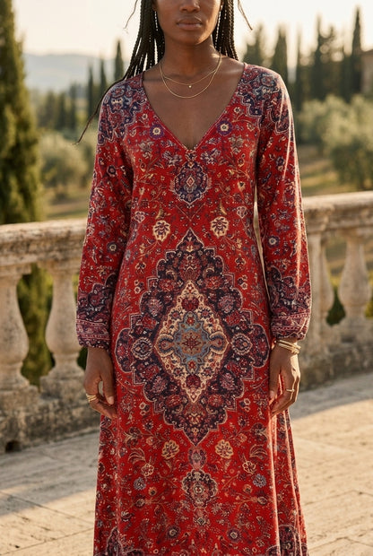 Ilara | Vintage-Inspired V-Neck Midi Dress