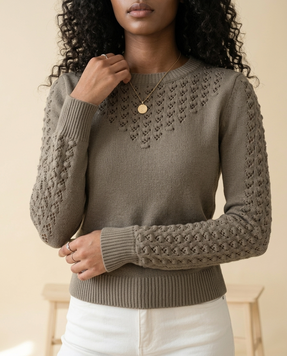 Nannia | Pointelle Crewneck Sweater