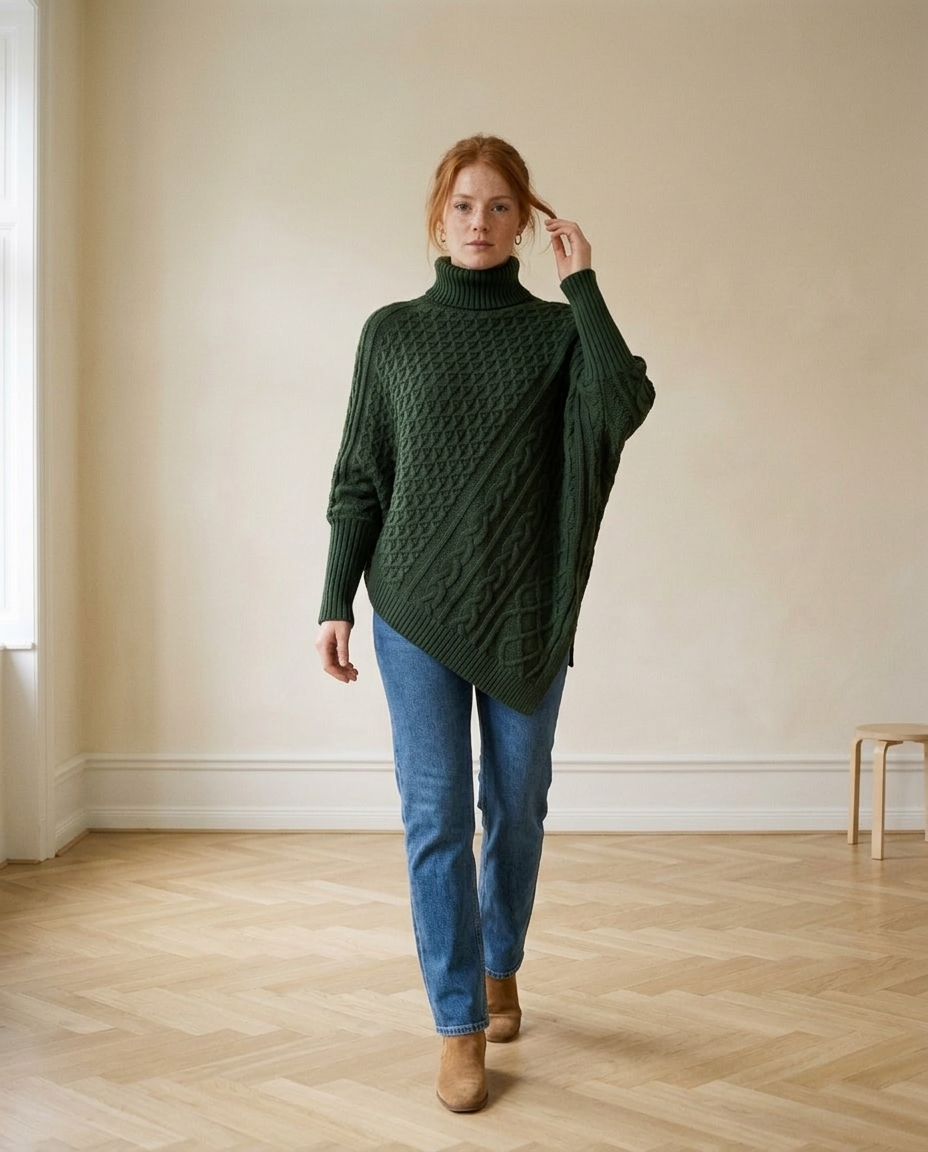 Yanina | Cable-Knit Turtleneck Poncho
