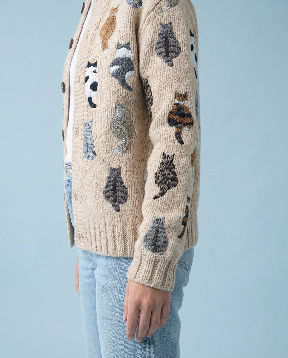 Pipia | Button-Front Cat Cardigan