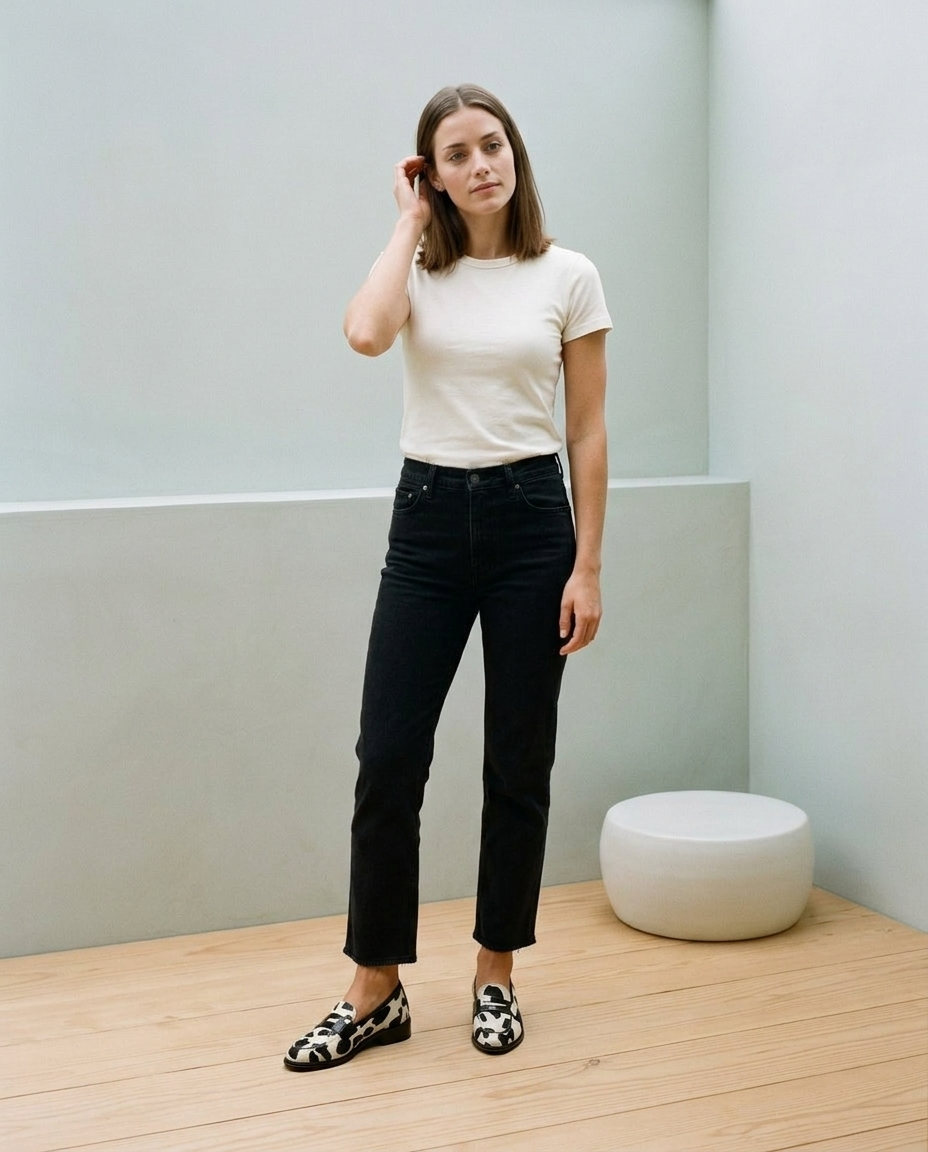 Mirine | Cow Print Slip-On Loafers