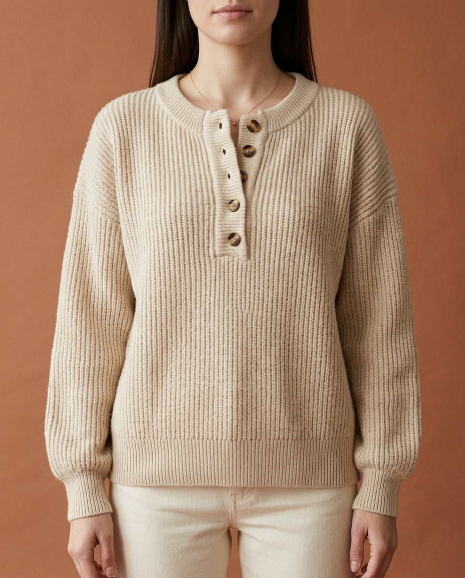 Rosiel | Ribbed Button-Neck Pullover