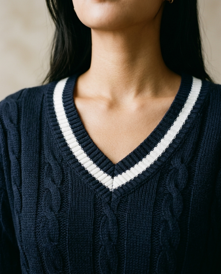 Enlyn | Cable-Knit V-Neck Sweater