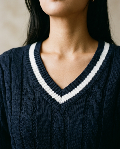Enlyn | Cable-Knit V-Neck Sweater