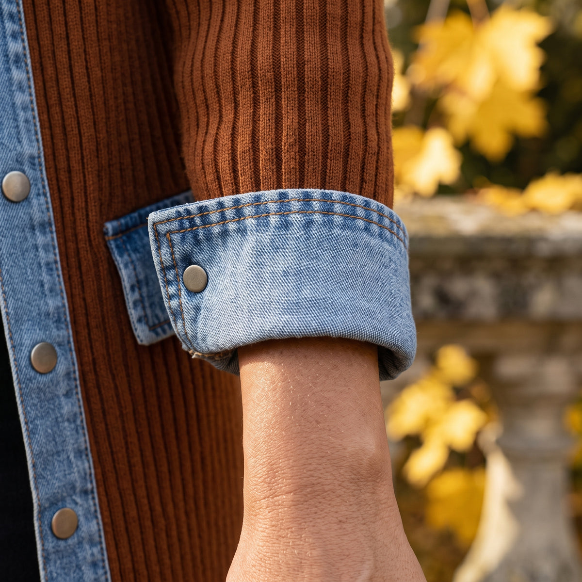 Ettis | Denim-Trim Knit Cardigan Coat