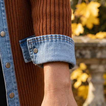 Ettis | Denim-Trim Knit Cardigan Coat