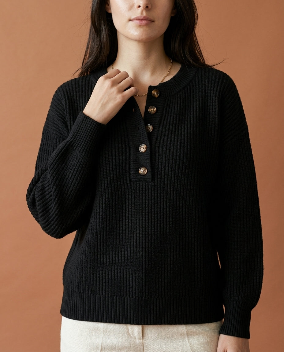Rosiel | Ribbed Button-Neck Pullover