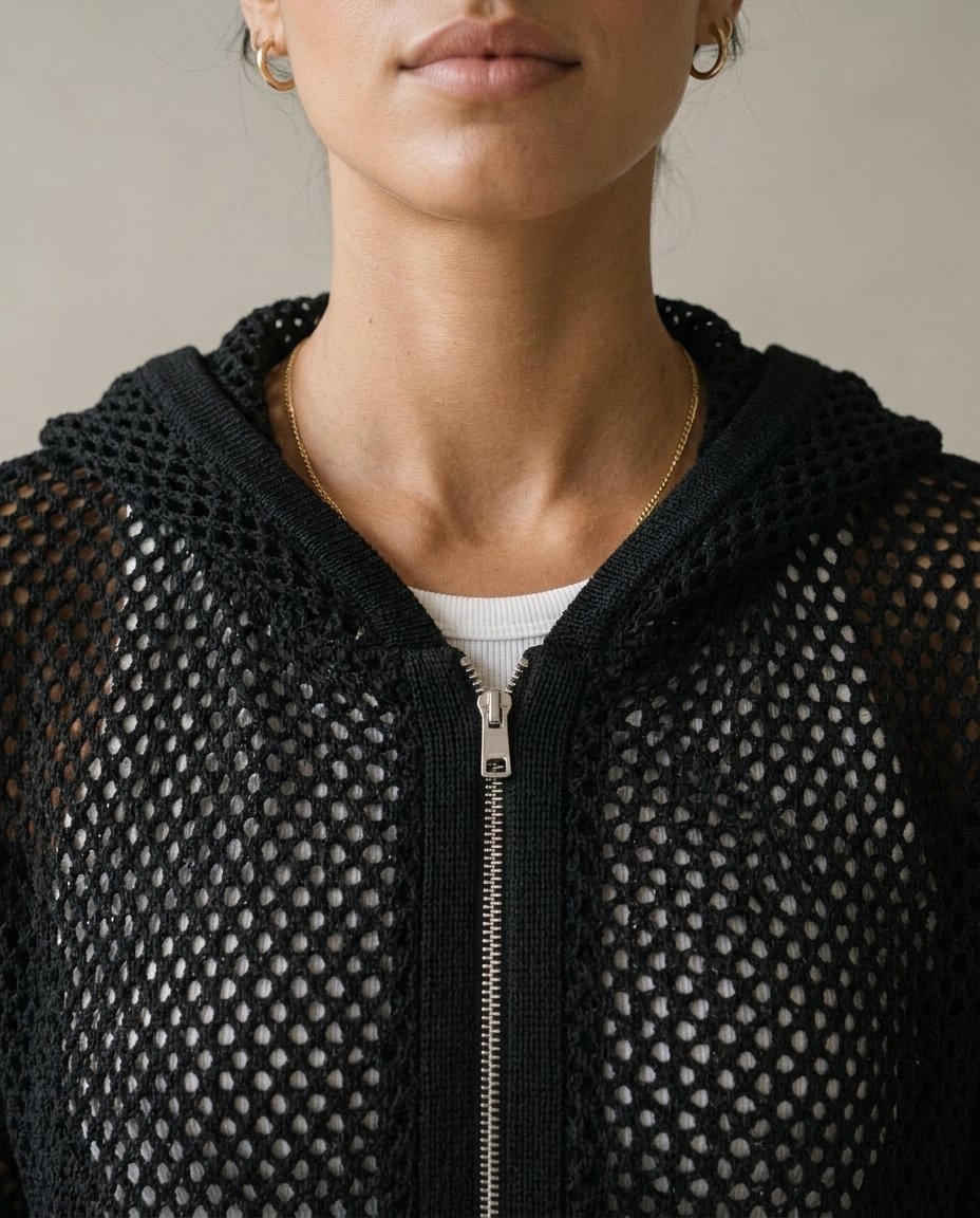 Aidiel | Open-Knit Zip-Up Cardigan
