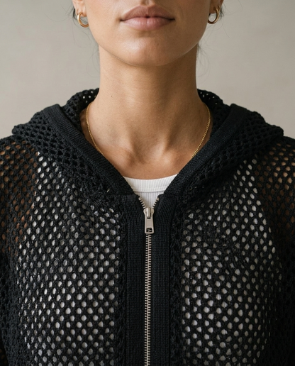 Aidiel | Open-Knit Zip-Up Cardigan