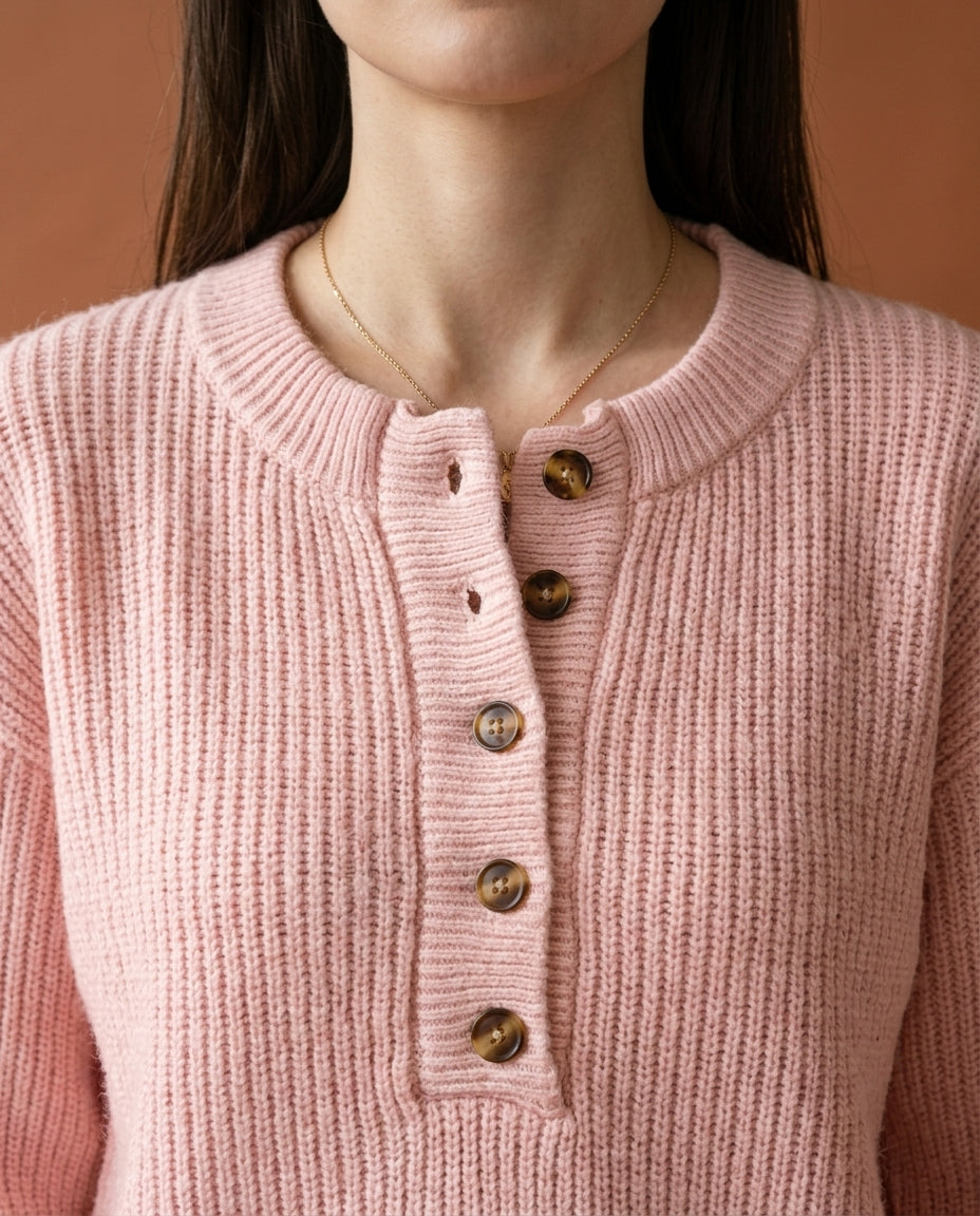 Rosiel | Ribbed Button-Neck Pullover