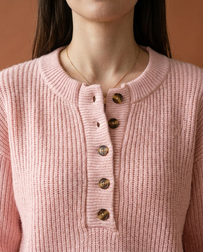 Rosiel | Ribbed Button-Neck Pullover