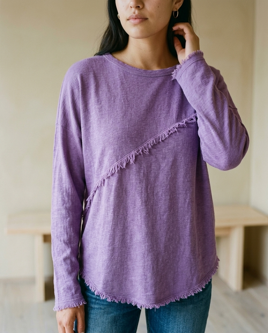 Neviel | Diagonal Fringe Crewneck Sweater