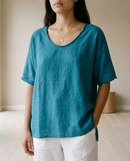 Ceitya | Draped Scoop-Neck Blouse