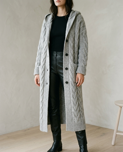 Ilkiel | Chunky Cable Knit Hooded Cardigan
