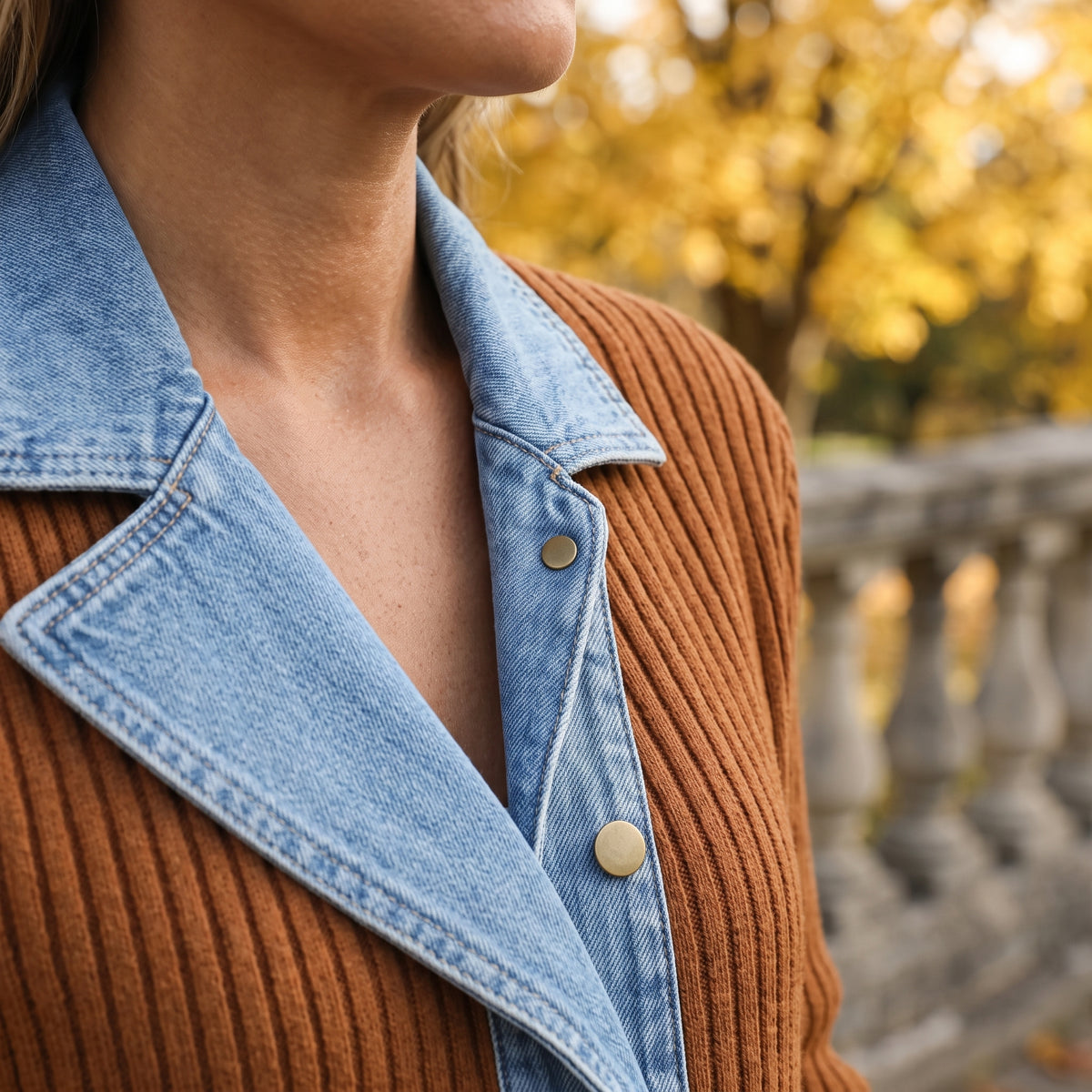 Ettis | Denim-Trim Knit Cardigan Coat