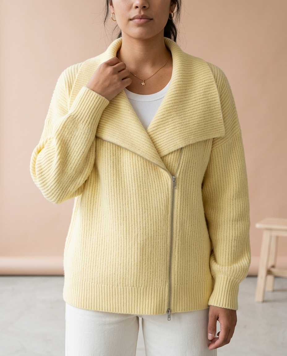 Ronis | Diagonal Zip Ribbed Knit Cardigan