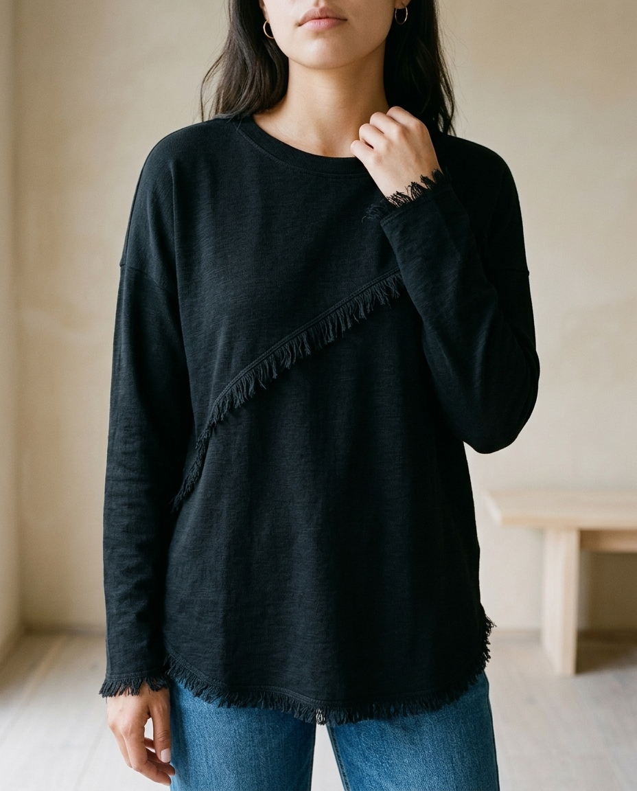 Neviel | Diagonal Fringe Crewneck Sweater