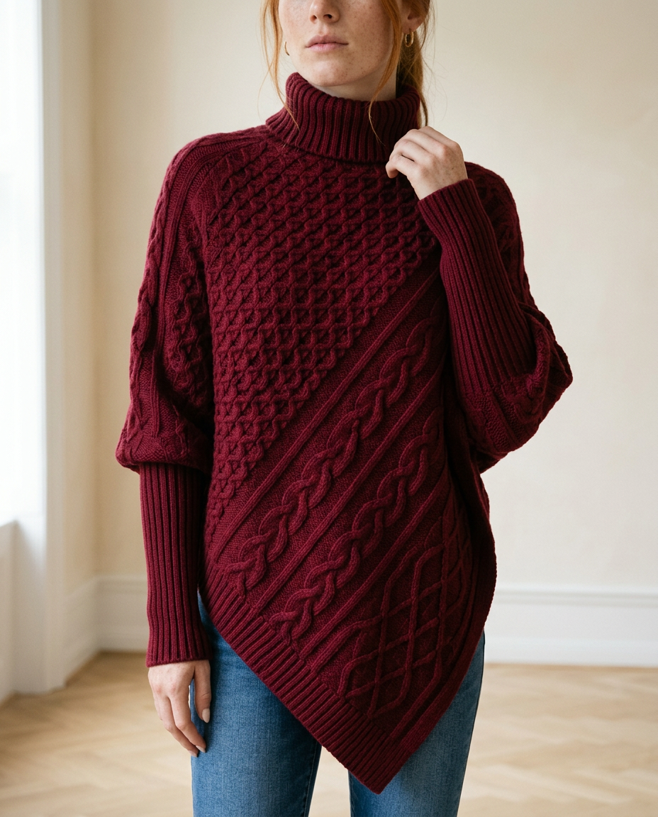 Yanina | Cable-Knit Turtleneck Poncho